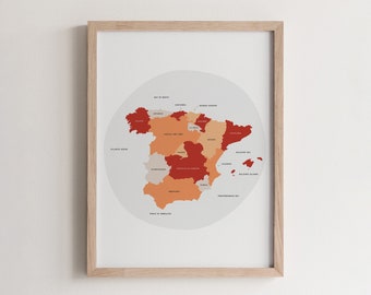 Spain Country Map Poster, Spain Travel Art Print