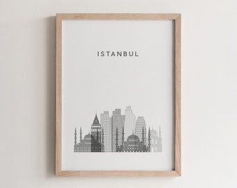 Istanbul City Skyline Poster, Turkey Landmark Art Print