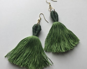 Green Tassel Earrings with Kelly Green top- XL