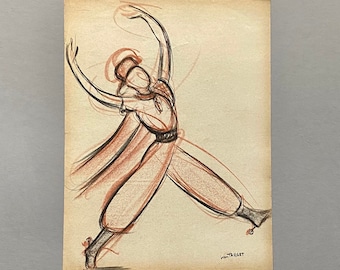 An Original Drawing of a ballet dancer in Le Mort de Platero by Jean Target. 1940’s. Crayon on Paper. 24.5 x 32.5 cms.
