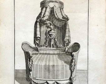 Lit  a l’Italienne. An Original Copper Etching from Ameublement  by Jean de la Fosse. Circa 1771.  Size: 46 x 31 cms.