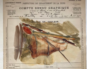 An original artwork. An Examination Piece from a Parisian Art School. Dated 1938. Size: 27 x 21 cms.