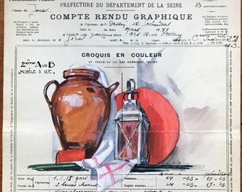 An original artwork. An Examination Piece from a Parisian Art School. Dated 1941. Size: 27 x 21 cms.