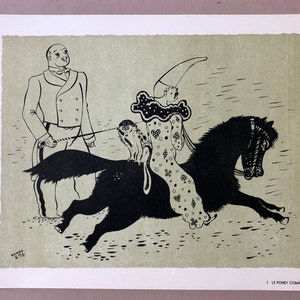 Le Poney Comique. Litografia z Parorama Du Cirque autorstwa Serge'a. Jedna z zaledwie 1000 wyprodukowanych w 1944 r. Rozmiar: 23,8 x 29,7 cm.
