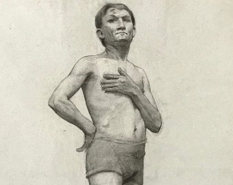 パリで描かれた1977年作】CAGRAIN CANSO 作 鉛筆画 / 木炭画