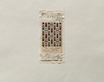 Ein echtes handgemaltes französisches Textildesign aus dem 19. Datiert 1838. Aufgezogen auf Antique Paper.  Größe: 3 x 7 cm