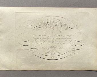 May include: A black and white print of a calligraphic design with a poem in the center. The poem reads: "True wit is like the brilliant flame that springs from the  human mind, that boasts two powers in one, to act as well as shine."  The design is surrounded by ornate flourishes.