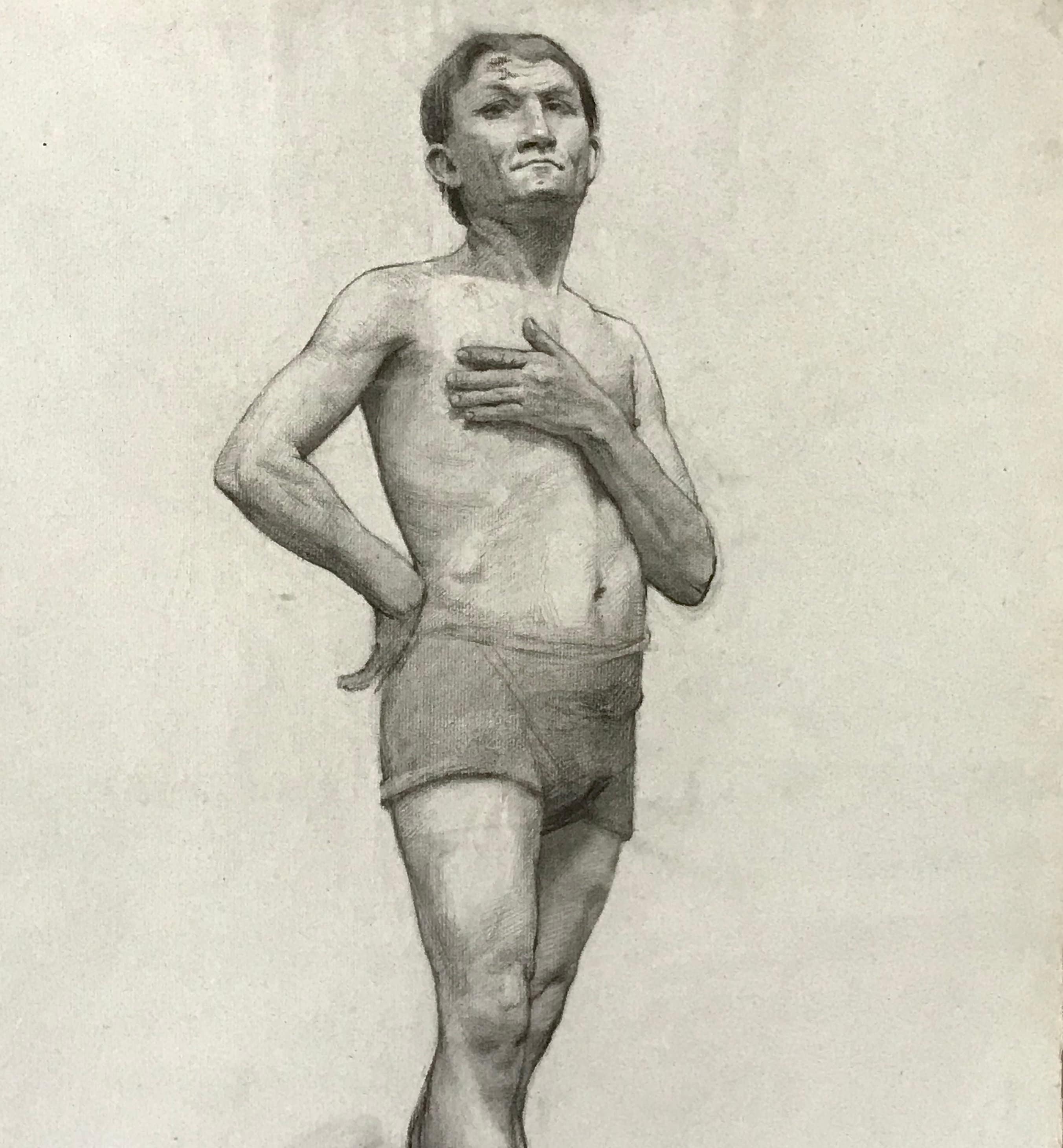 パリで描かれた1977年作】CAGRAIN CANSO 作 鉛筆画 / 木炭画
