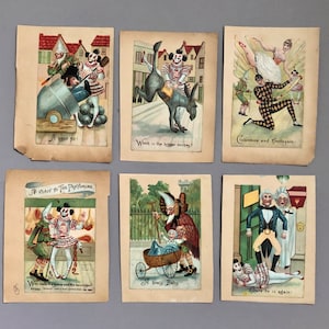 A Very Funny Set of Six Victorian Scraps Entitled A Visit To The Pantomine. Size: 11.5 x 7.5 cms.
