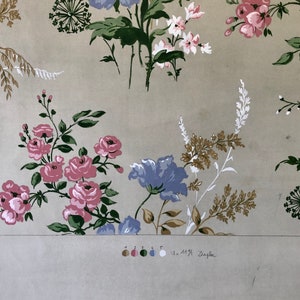 An Original Textile Design for Upholstery. Very Large. Hand painted. From The Atelier Artilia, Paris. 1960’s. Size: 85 x 70 cms image 7