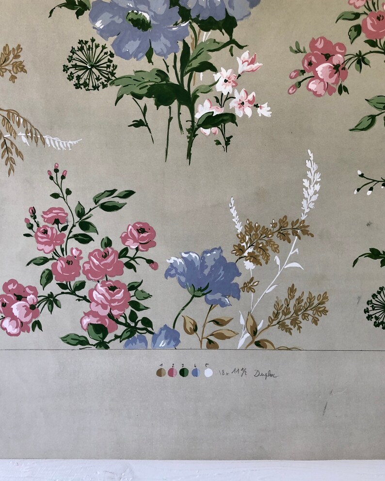 An Original Textile Design for Upholstery. Very Large. Hand painted. From The Atelier Artilia, Paris. 1960’s. Size: 85 x 70 cms image 7