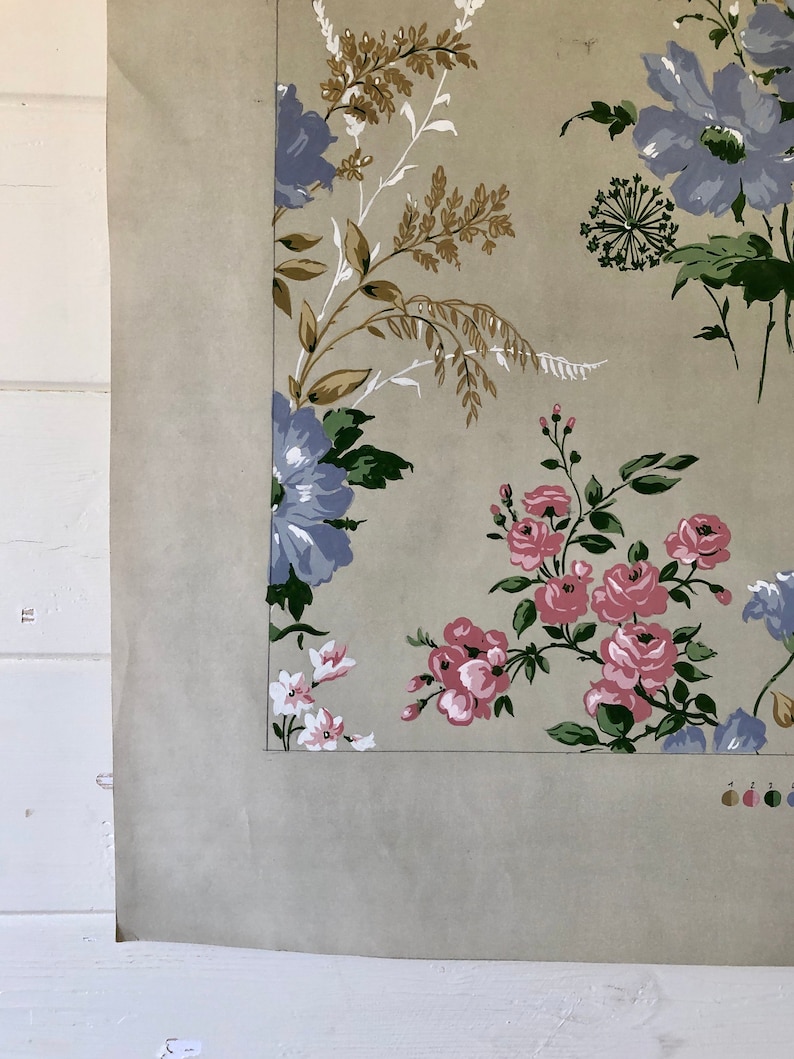 An Original Textile Design for Upholstery. Very Large. Hand painted. From The Atelier Artilia, Paris. 1960’s. Size: 85 x 70 cms image 4