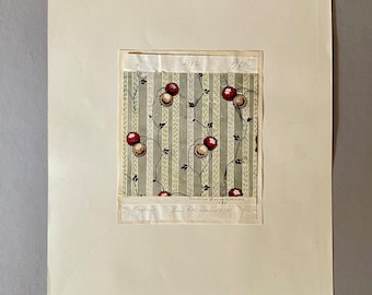 Ein echtes handgemaltes französisches Textildesign aus dem 19. Datiert 1838. Aufgezogen auf Antique Paper.  Größe: 11,5 x 14 cm