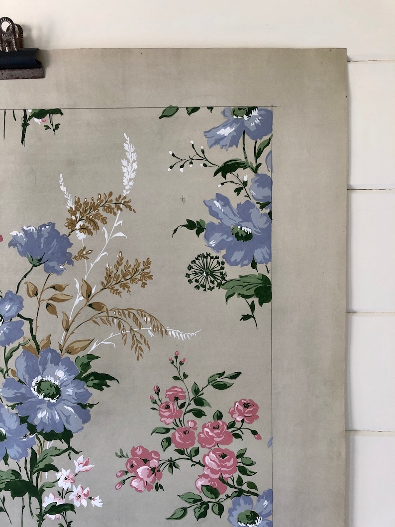 An Original Textile Design for Upholstery. Very Large. Hand painted. From The Atelier Artilia, Paris. 1960’s. Size: 85 x 70 cms image 3