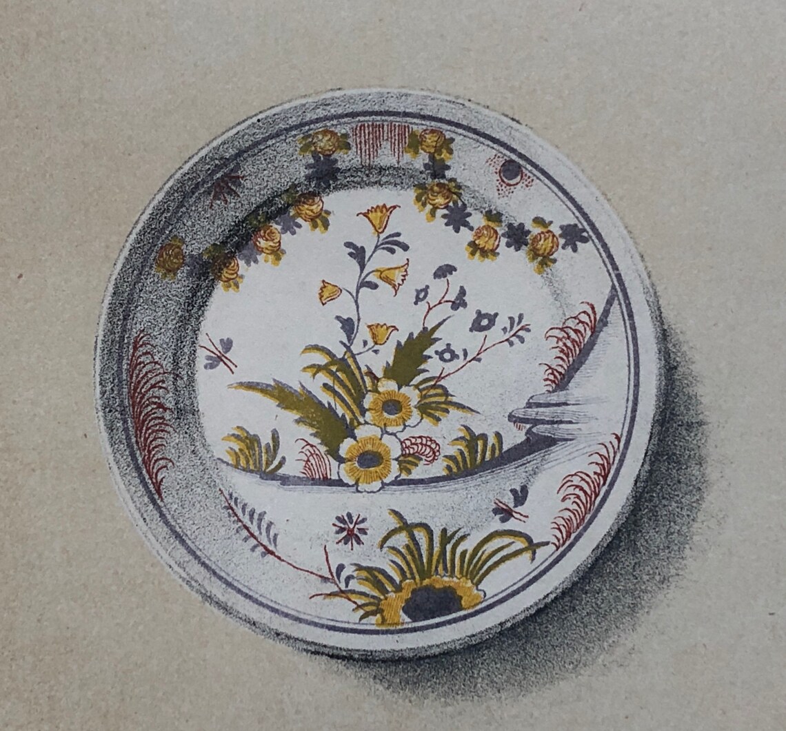 Faïence Rouen Pottery. an Original Lithograph From La Faïence Populaire