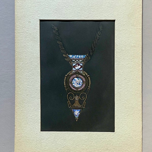 An Original Antique Hand Painted Design For a Micromosaic Pendant. Marked ‘B. Schaffer, Brooklyn, New York’. Circa 1920s. Size: 16 x 22 cms.