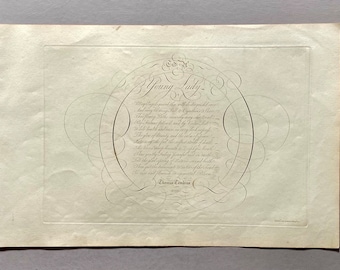 May include: A black and white image of a handwritten poem titled "A Young Lady." The poem is surrounded by decorative flourishes and the author's name, "Thomas  Cunningham," is signed at the bottom.
