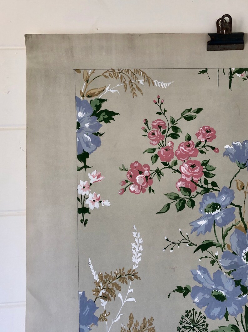 An Original Textile Design for Upholstery. Very Large. Hand painted. From The Atelier Artilia, Paris. 1960’s. Size: 85 x 70 cms image 2