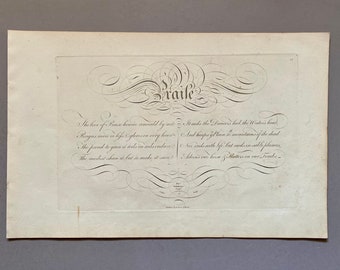 Praise. From Edward Young (1683-1765).  Calligraphy by Thomas Tomkins. From The Beauties of Writing. Published in 1808. Size: 28 x 43.7 cms