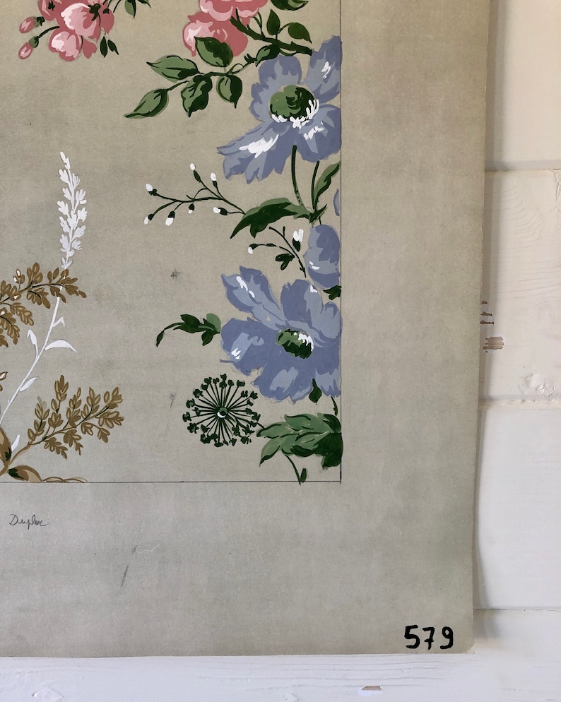 An Original Textile Design for Upholstery. Very Large. Hand painted. From The Atelier Artilia, Paris. 1960’s. Size: 85 x 70 cms image 5
