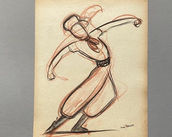 An Original Drawing of a Ballet Dancer. From Le Mort de Platero by Jean Target. 1940s.  Charcoal and crayon on Paper.  24.5 x 32.5 cms.