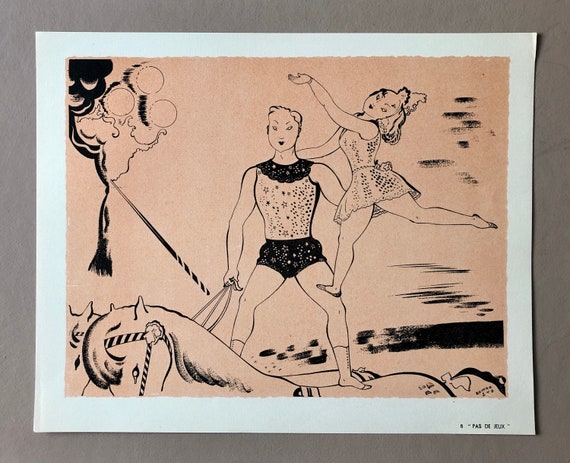 Pas De Jeux.  A Lithograph From The Parorama Du Cirque by Serge. One of only 1000 produced in 1944.  Size: 23.8 x 29.7 cms.