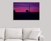 Malibu Photo Print - California coast, Zuma beach sunrise, west coast at daybreak, lifeguard tower silhouette, flying seagull at beach