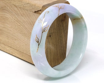 18k Gold Inlaid Genuine Burmese Jadeite Jade bangle Bracelet ( 58.5 mm ) #250