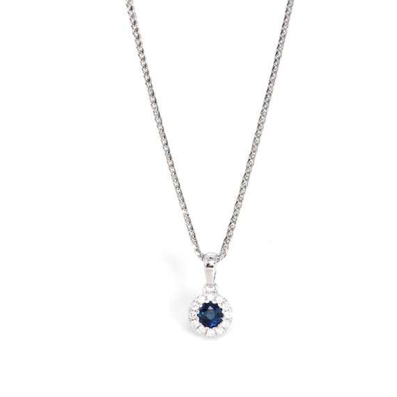 14k White Gold Natural Blue Sapphire Necklace With Diamond