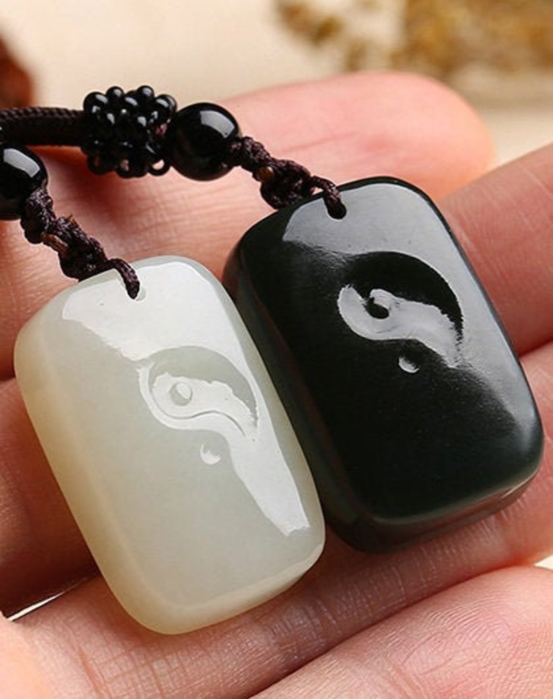 Genuine Nephrite White & Black Jade Yin Yang Pendant Necklace | Etsy