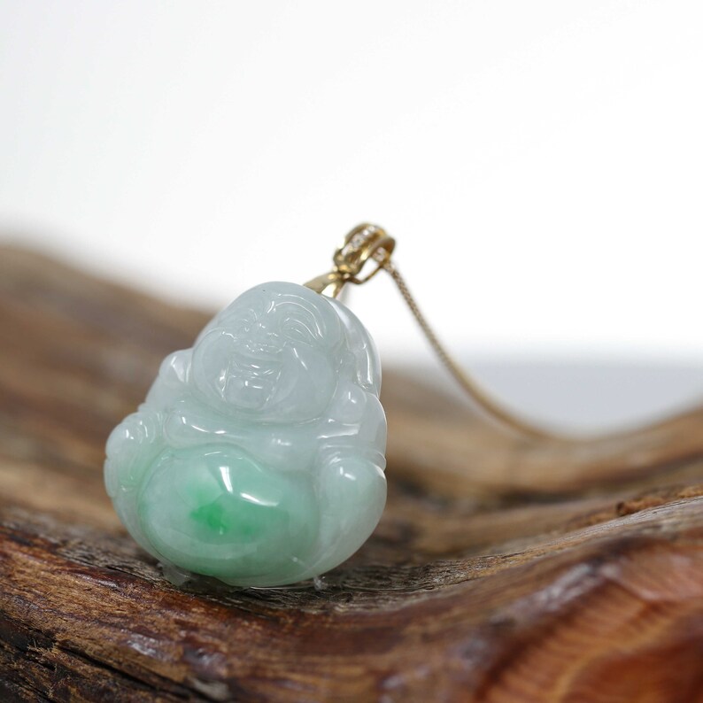 Jadeite jade Buddha Pendant Necklace With 18k Yellow Gold Etsy