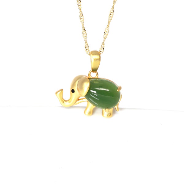 Pendentif éléphant En Jade Blanc - Collier En Pierre Naturelle, Neuf Avec Pochette