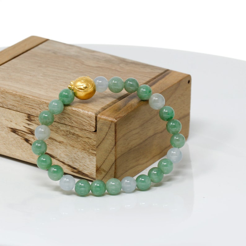 Genuine High-quality Jade Jadeite Bracelet Bangle with 24k Yellow Gold Cat Charm #414