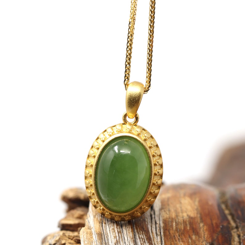 Love Jade Jewelry Gift For Her Antique Style Gift For Birthday Sterling Silver Nephrite Green Jade Classic Pendant Necklace