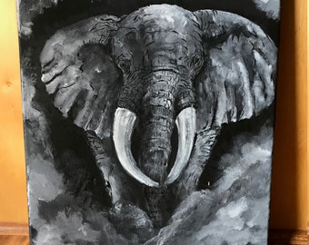 acrylic Elephant surrounded by fog