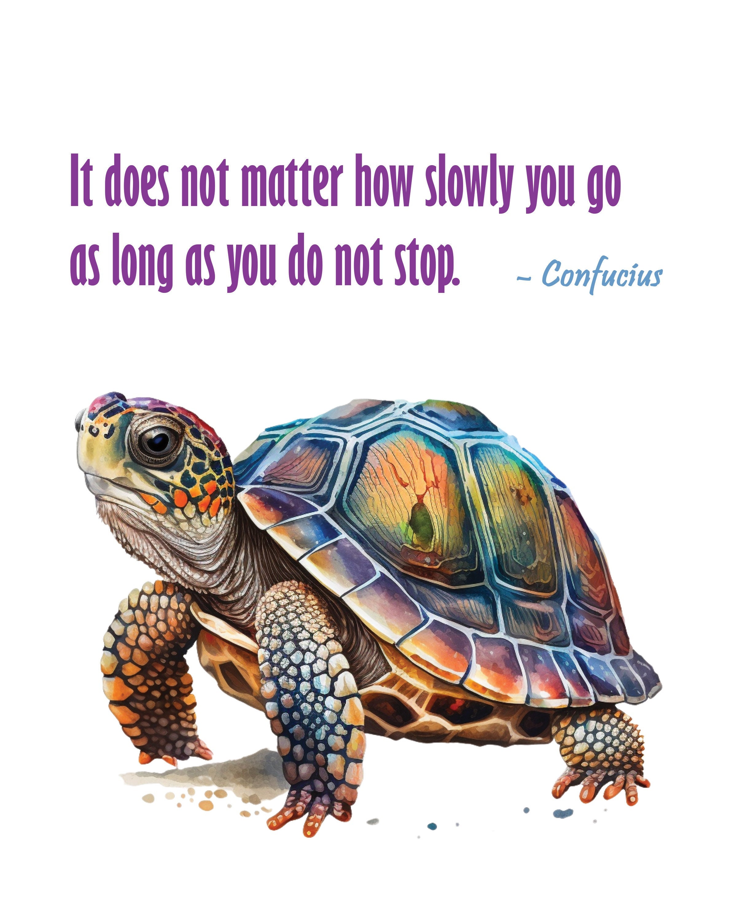 Watercolor, Rainbow Turtle Print With Inspirational Confucius Quote - Etsy