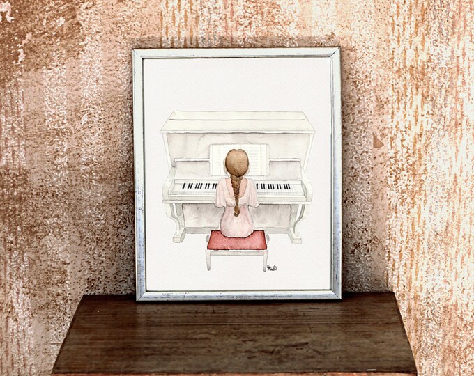 Print piano player brunette