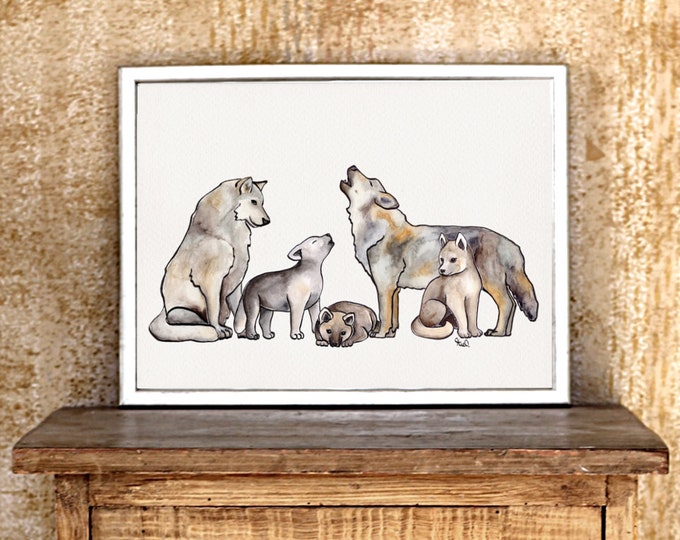 Print wolf family with 1 - 3 children