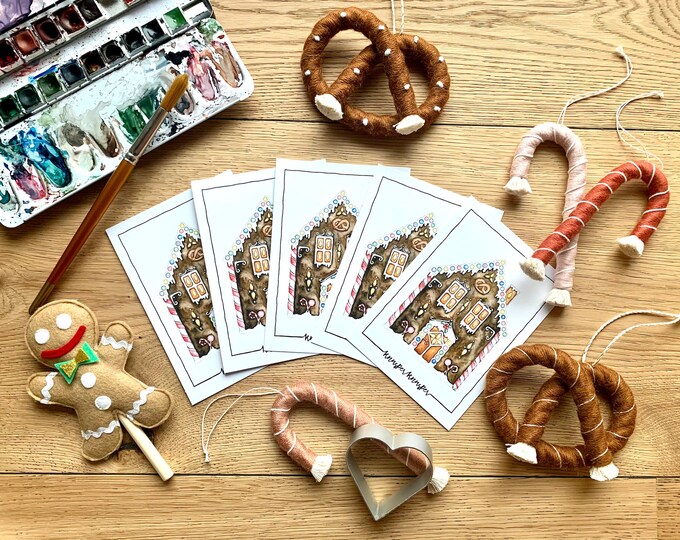 Set of 5 Gingerbread House Cards