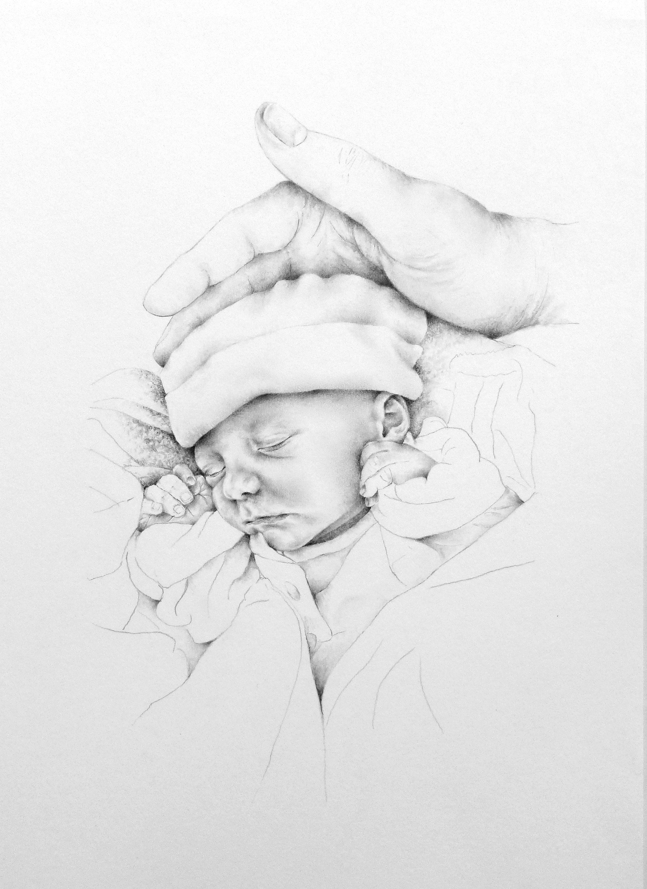 Dessin au crayon de bébé à partir de votre photo, Portrait de bébé dessiné  à la main personnalisé. Dessin détaillé, réaliste et sensible -  France
