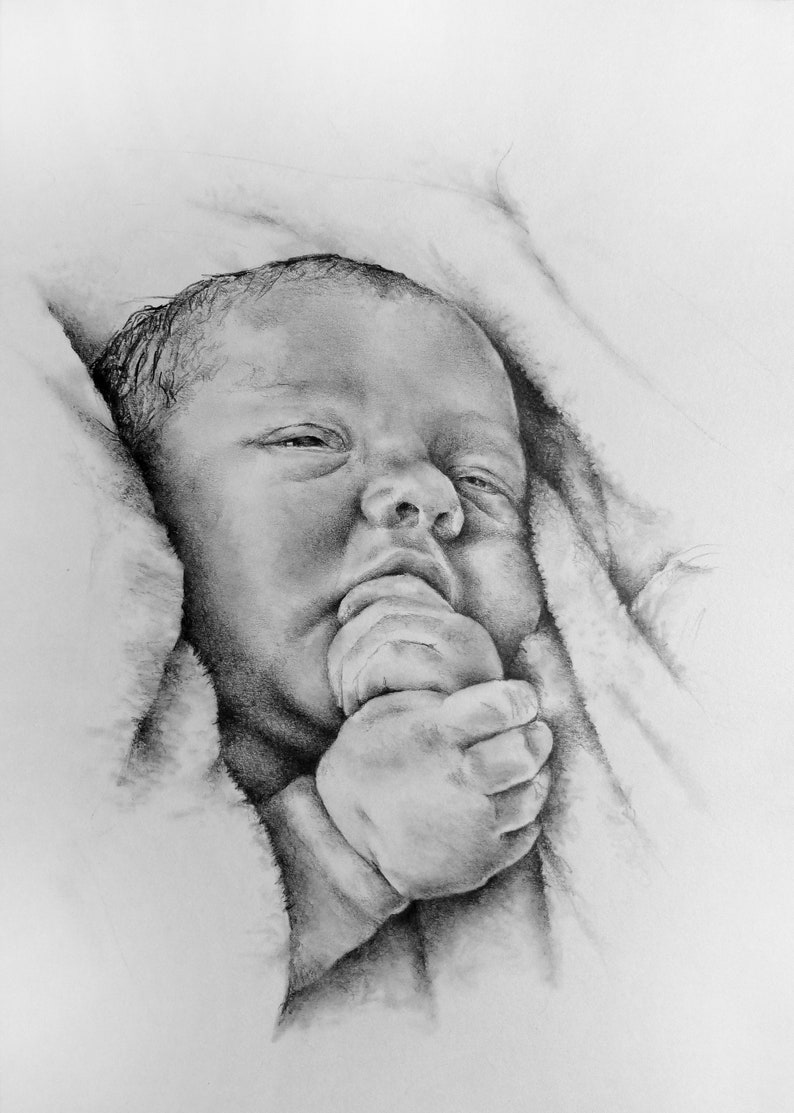 Custom Baby Portrait Detailed Realistic Pencil Drawing From - Etsy UK