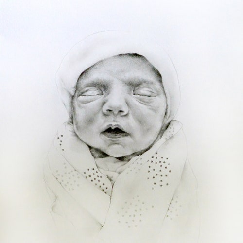 Baby pencil drawing from your photo, Custom Hand Drawn Baby Portrait. order Detailed, realistic, sensitive drawing