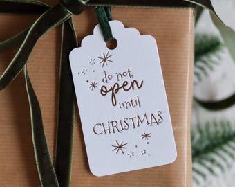 Gold Foil Christmas Gift Tags, Set of 8, Holiday Present Decoration, Do Not Open Until Christmas