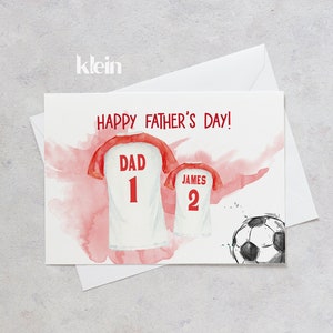 Biglietto per la festa del papà del papà del tifoso di calcio, Biglietto per le maglie da calcio personalizzate per papà, Tessera della squadra del papà, Carta delle maglie da calcio rosse bianche