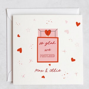 Nos alegramos de haber elegido una tarjeta de San Valentín personalizada para él y para ella / Linda tarjeta de aniversario para parejas