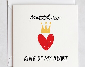 Carte du roi de mon coeur, carte d'amour, carte de la Saint-Valentin, cartes pour lui, elle, petit ami, petite amie