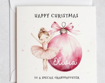 バレリーナの孫娘へのパーソナライズされたクリスマスカード - ホリデーグリーティング