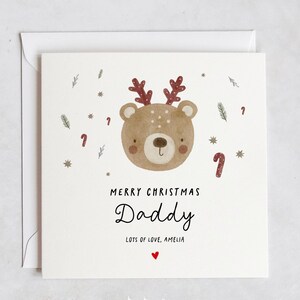 Linda tarjeta navideña personalizada para papá / Tarjeta de primera Navidad de los niños / Oso adorable