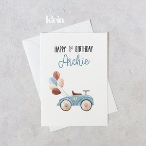 Carte de 1er anniversaire de garçon, carte de 1er anniversaire personnalisée, carte de joyeux premier anniversaire, anniversaire de voiture vintage garçon