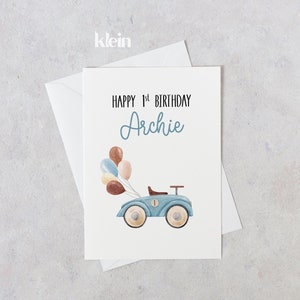 Boy 1st Birthday Card, Personalised 1st Birthday Card, Happy First Birthday Card, Vintage Car Birthday Boy